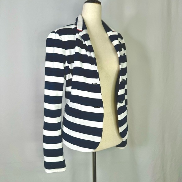 Gap Academy Blazer navy white stripes jersey knit two button size 6 - Picture 2 of 12